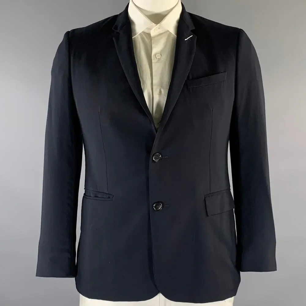 DIOR Chest Size 42 Navy Solid Cashmere Notch Lapel Sport Coat